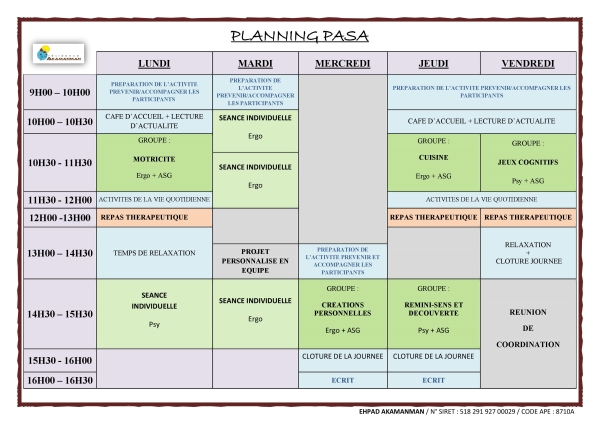 Planning du PASA